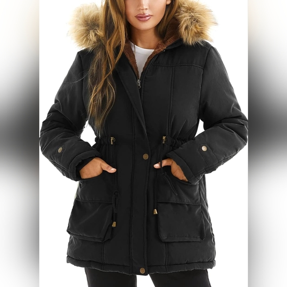 Kancy Kole Blackish Women's Large Winter Coat Long Brown Fur Lined Hood NWT - Picture 6 of 11
